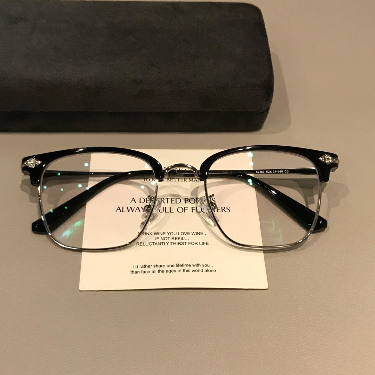 Men's Browline Eyeglass Frames with a Rectangular Front, Black/Silver - Black/Silver
