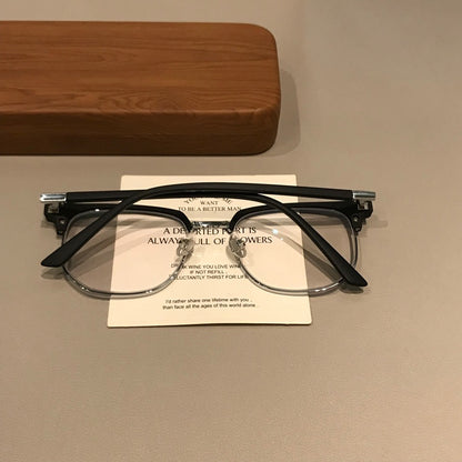 Men's Rectangular Browline Eyeglass Frames with a Matte Finish, Black front view
