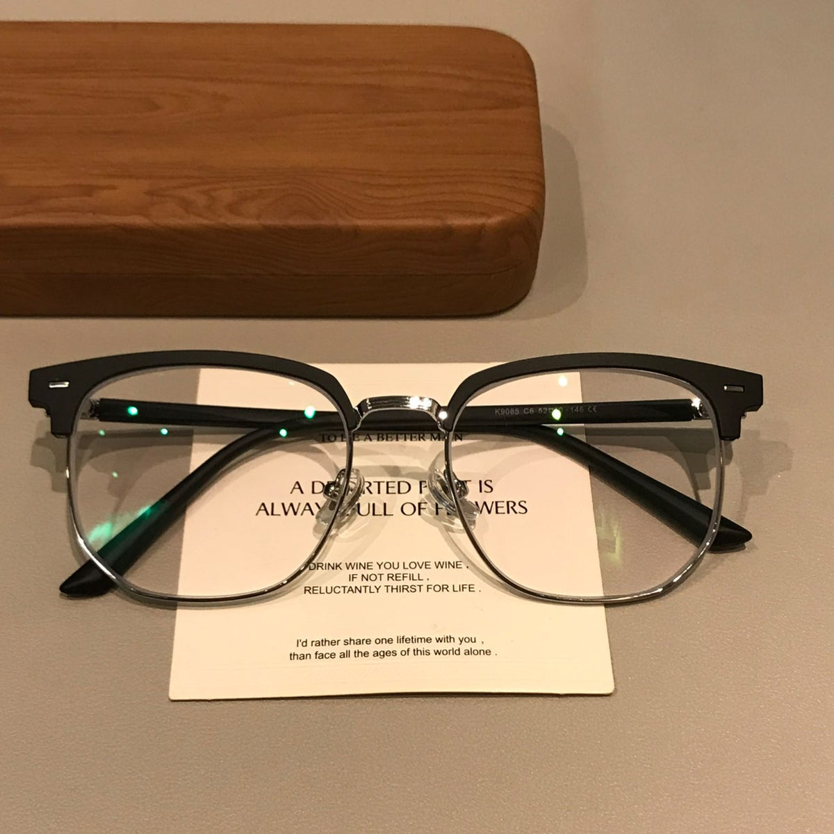 Men's Rectangular Browline Eyeglass Frames with a Matte Finish, Black - Matte Black