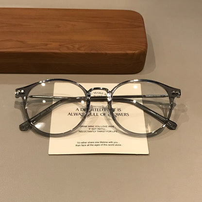 Rounded Geometric Eyeglass Frames with Translucent Rims, Ice Gray side view