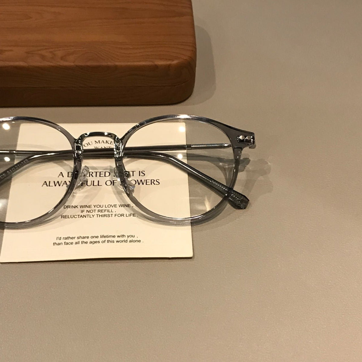 Rounded Geometric Eyeglass Frames with Translucent Rims, Ice Gray