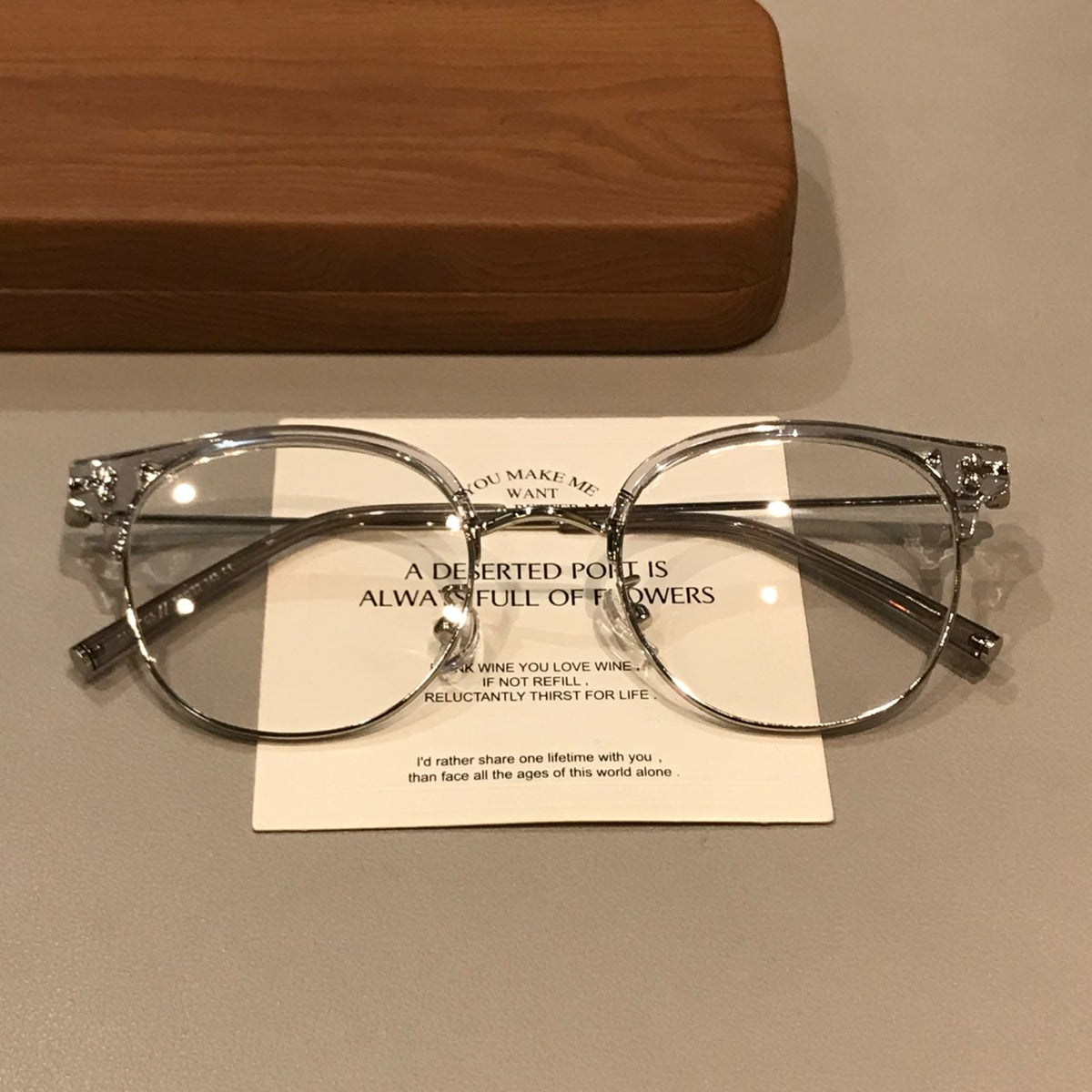 Retro Browline Eyeglass Frames with a Curved Front, Tea Brown/Gold or front view