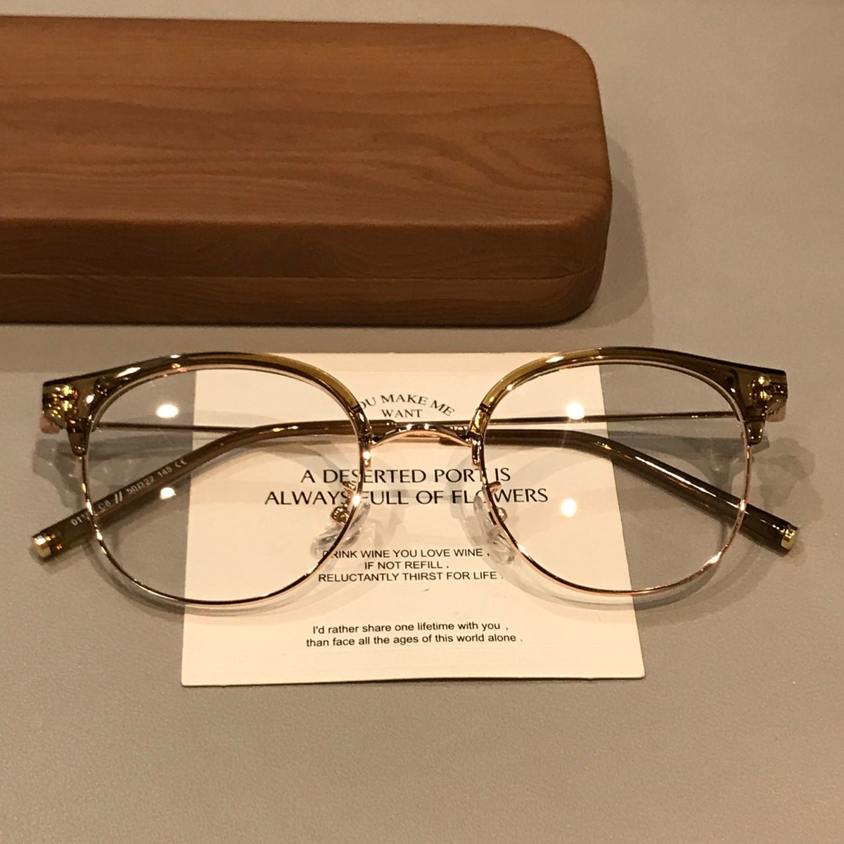 Retro Browline Eyeglass Frames with a Curved Front, Tea Brown/Gold or - Tea Brown/Gold