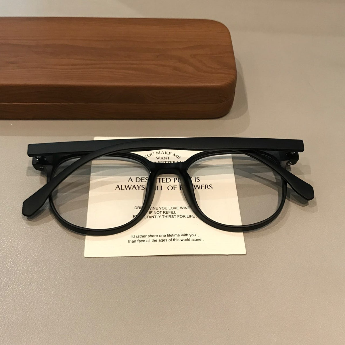 Oversized Square Eyeglass Frames with a Broad Brow, Matte Black frame detail