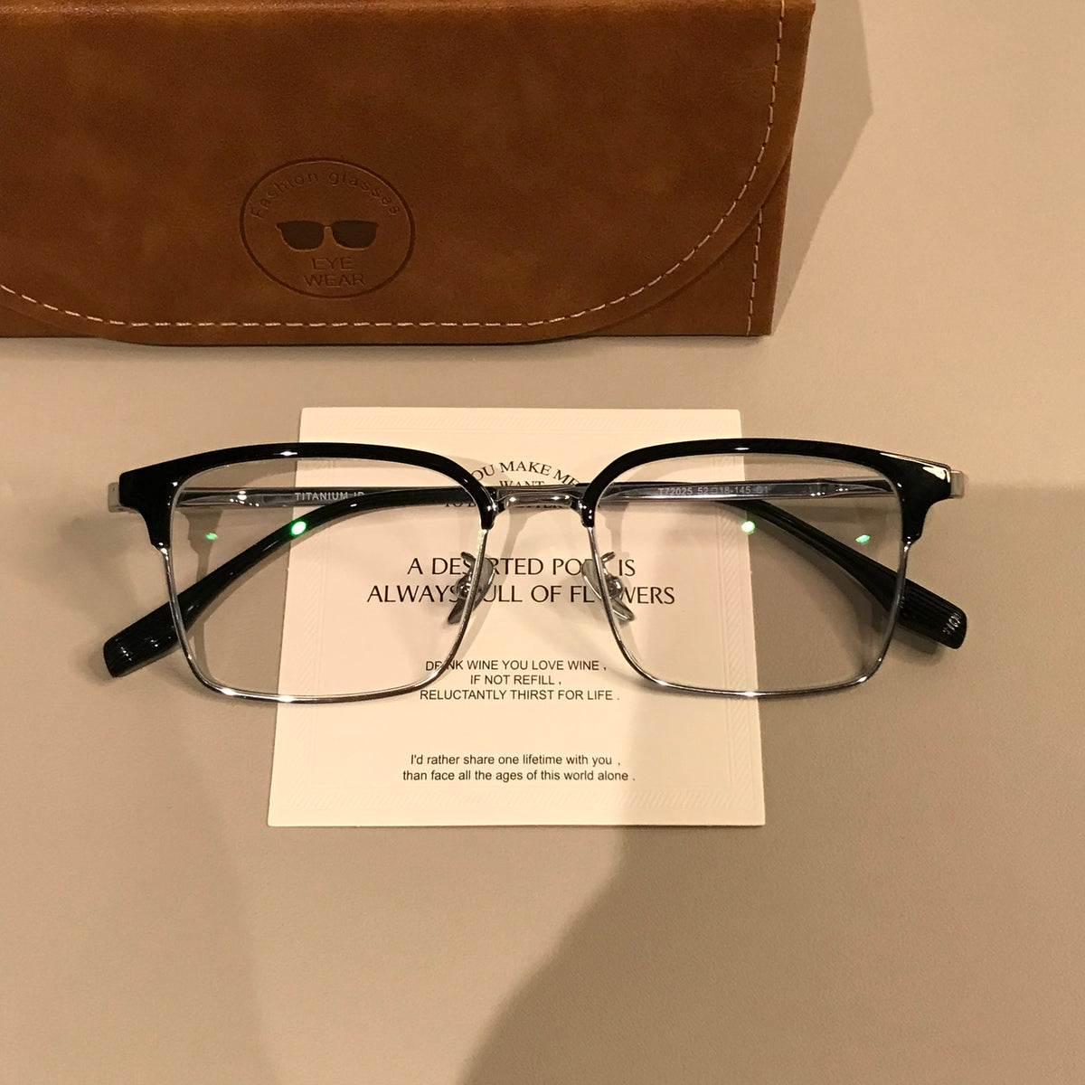 Men's Rectangular Browline Eyeglass Frames with Slim Lower Rims, Black front view