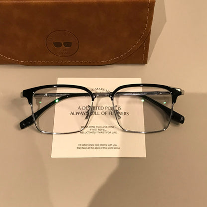 Men's Rectangular Browline Eyeglass Frames with Slim Lower Rims, Black front view