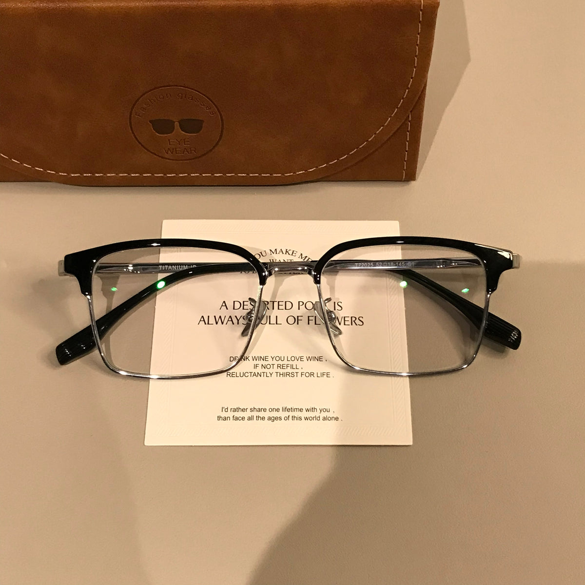 Men's Rectangular Browline Eyeglass Frames with Slim Lower Rims, Black - Black/Silver
