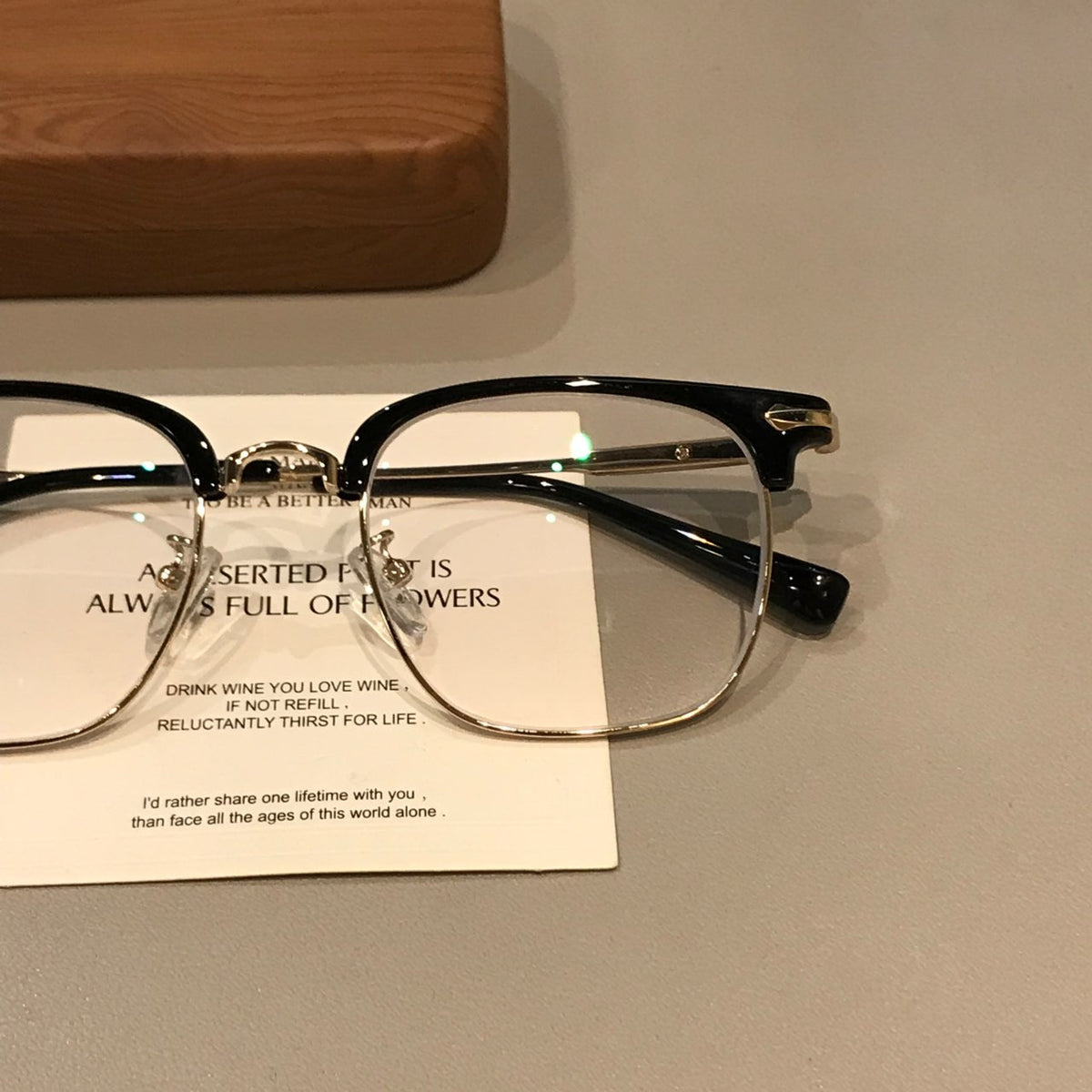 Men's Browline Eyeglass Frames with Contrast Lower Rims, Black/Gold or Black/Silver