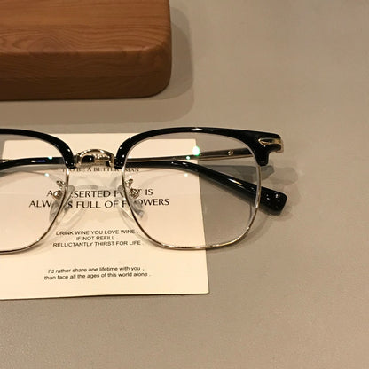 Men's Browline Eyeglass Frames with Contrast Lower Rims, Black/Gold or front view