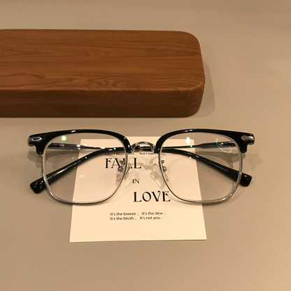 Men's Browline Eyeglass Frames with Contrast Lower Rims, Black/Gold or additional product view