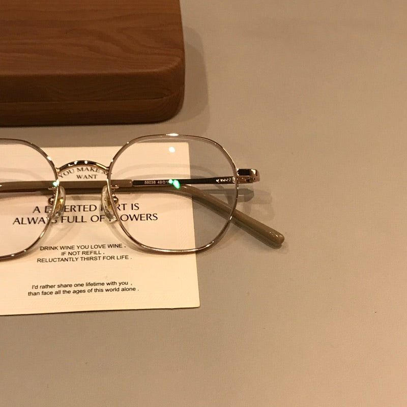 Geometric Wire-Style Eyeglass Frames with a Slim Bridge, Gold Tone front view