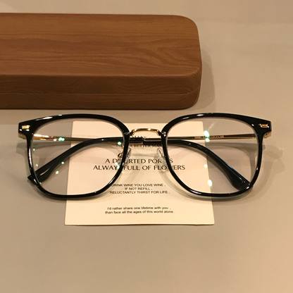Men's Wide Rectangular Eyeglass Frames with Corner Studs, Black side view