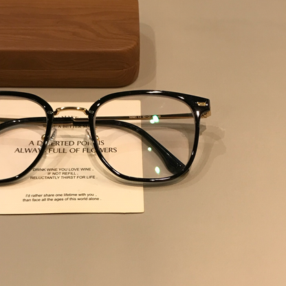 Men's Wide Rectangular Eyeglass Frames with Corner Studs, Black front view