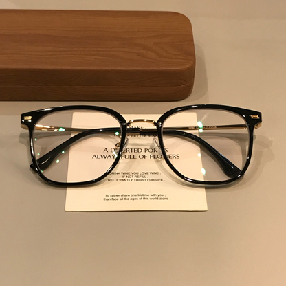Men's Wide Rectangular Eyeglass Frames with Corner Studs, Black
