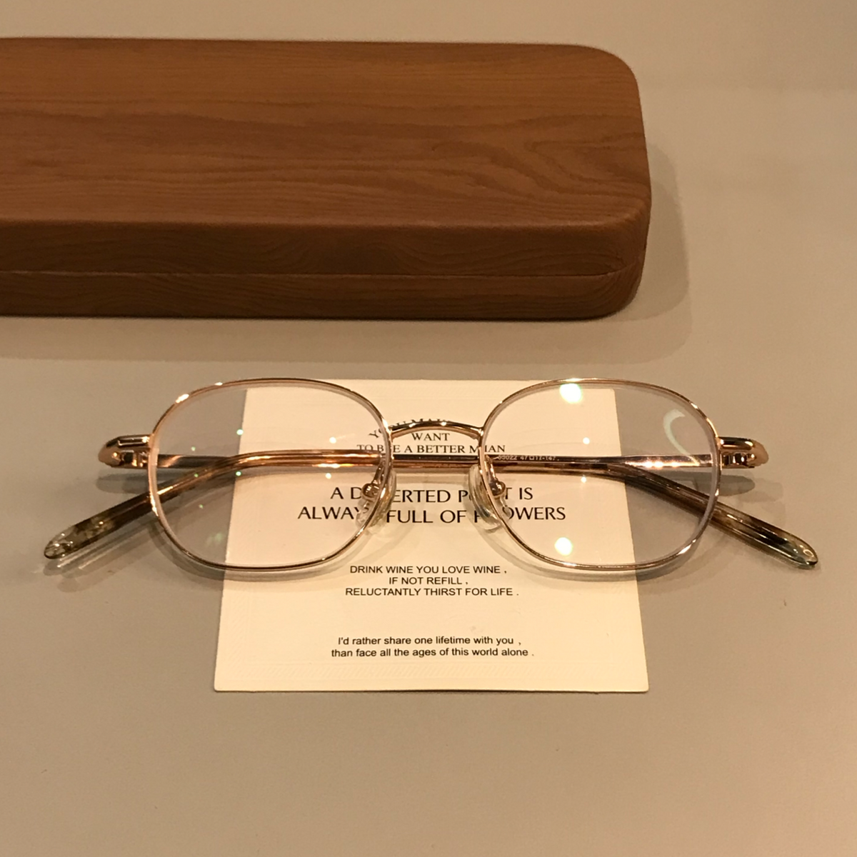 Rounded Rectangular Wire-Style Eyeglass Frames, Gold Tone