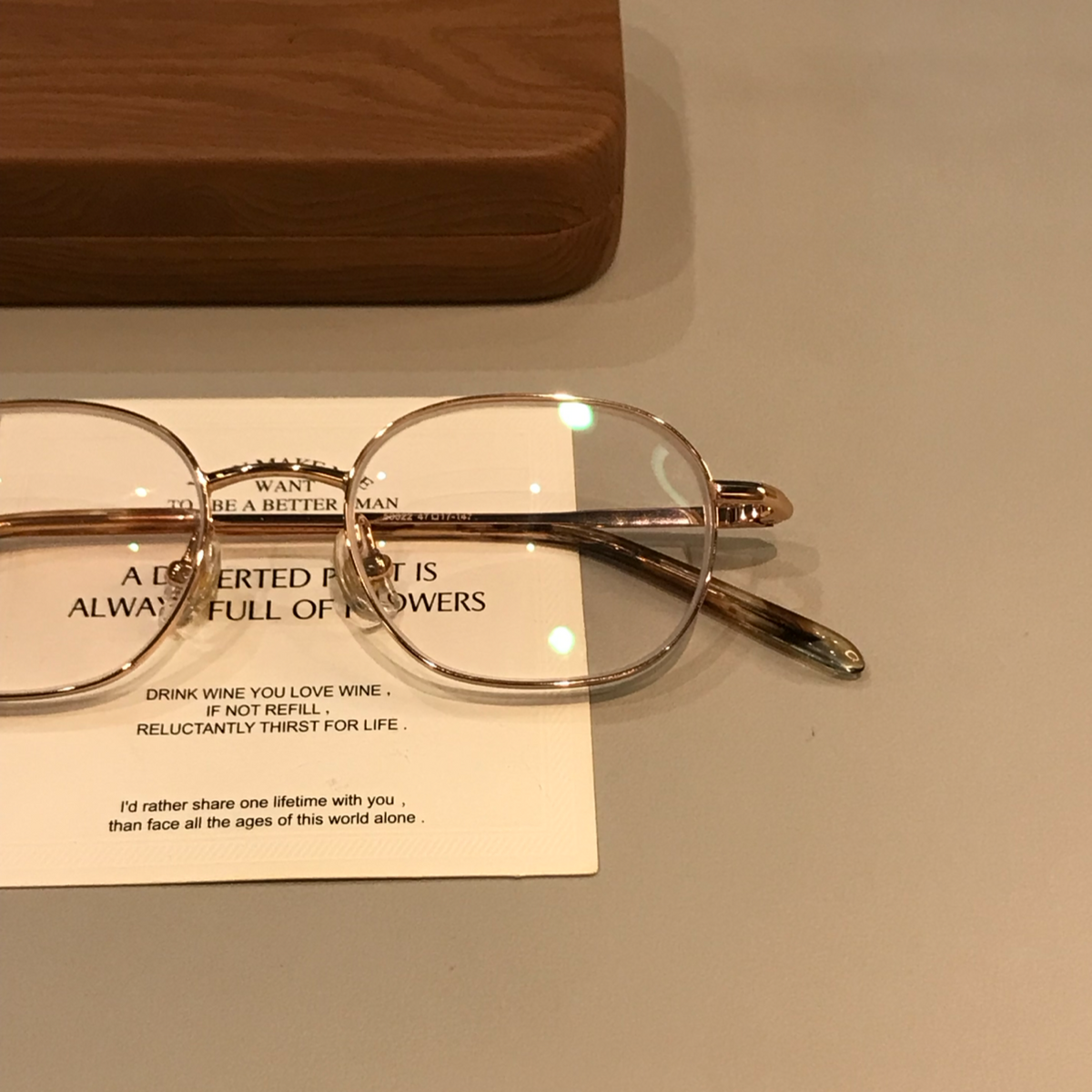 Rounded Rectangular Wire-Style Eyeglass Frames, Gold Tone front view