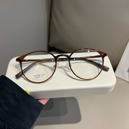 Compact Round Eyeglass Frames with Thin Rims, Chestnut Brown or Black additional product view