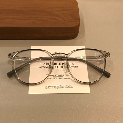 Round Eyeglass Frames with Transparent Rims, Coconut Gray side view