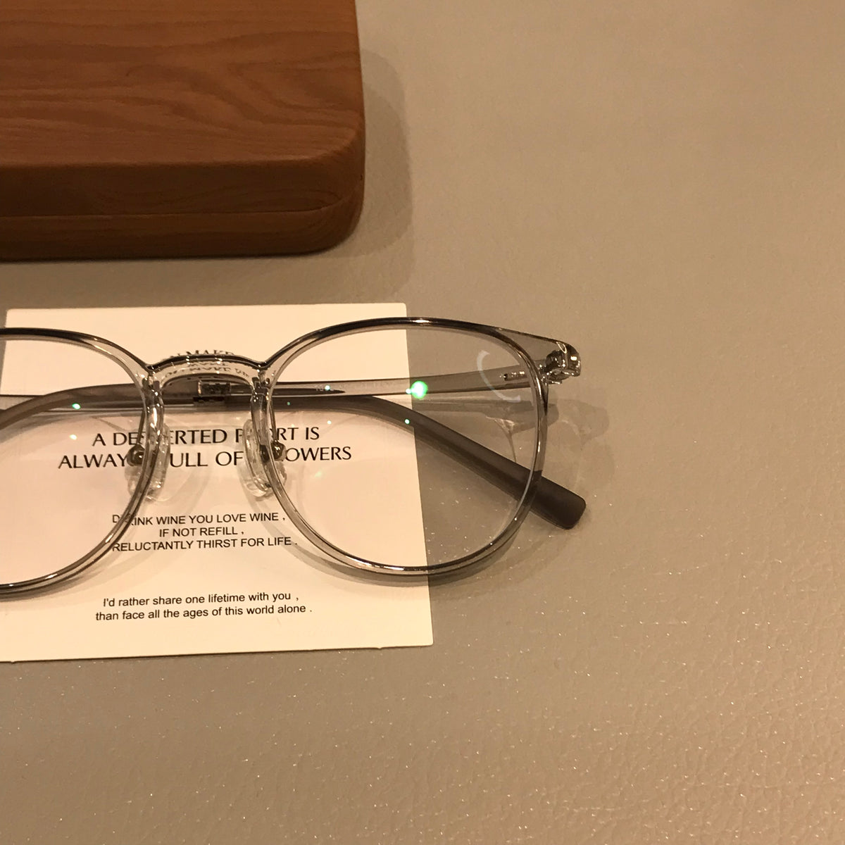 Round Eyeglass Frames with Transparent Rims, Coconut Gray