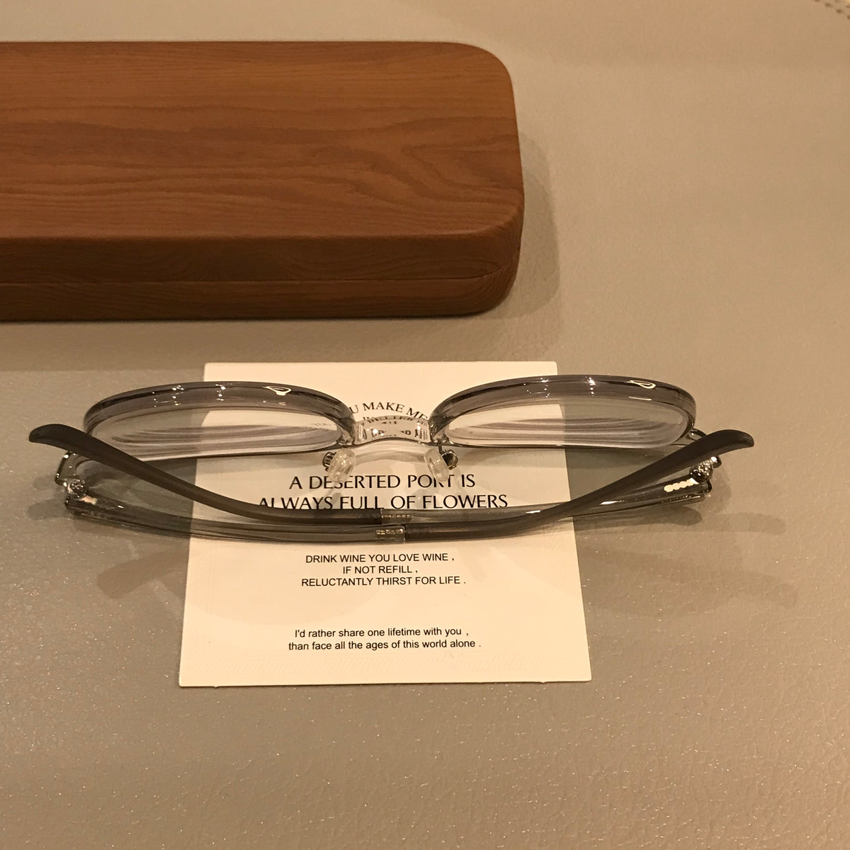Round Eyeglass Frames with Transparent Rims, Coconut Gray