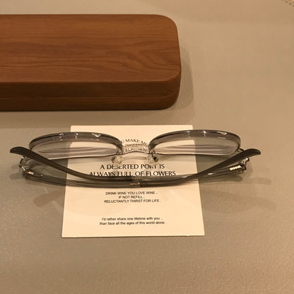 Round Eyeglass Frames with Transparent Rims, Coconut Gray frame detail
