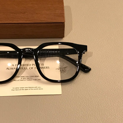 Men's Oversized Square Eyeglass Frames with Thick Matte Rims, Black temple detail