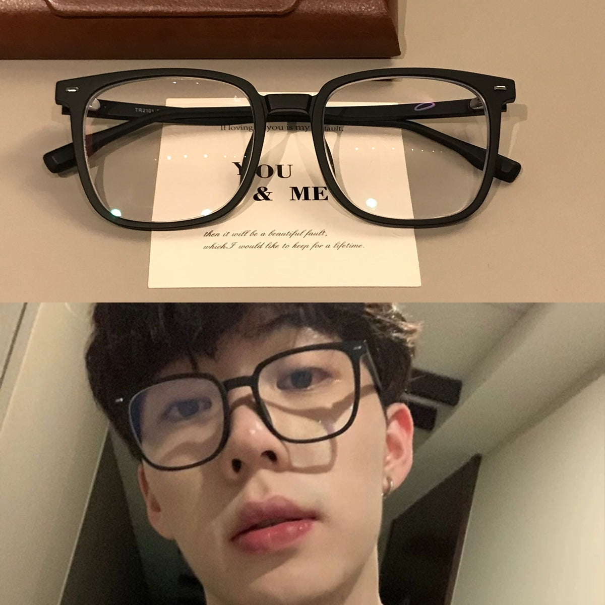 Geometric Square Eyeglass Frames with Angled Corners, Black Finishes o side view