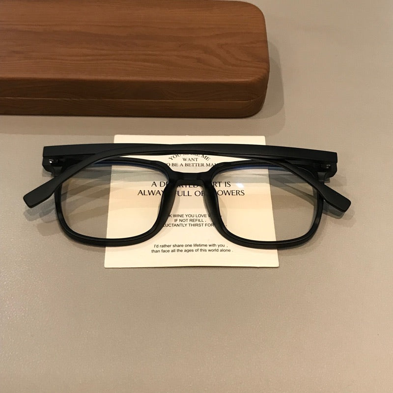 Geometric Square Eyeglass Frames with Angled Corners, Black Finishes or Matte Tortoiseshell