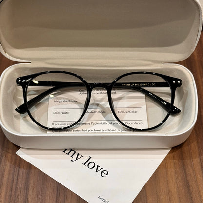 Retro Square Eyeglass Frames with Thin Temples, Tortoiseshell and Brow front view