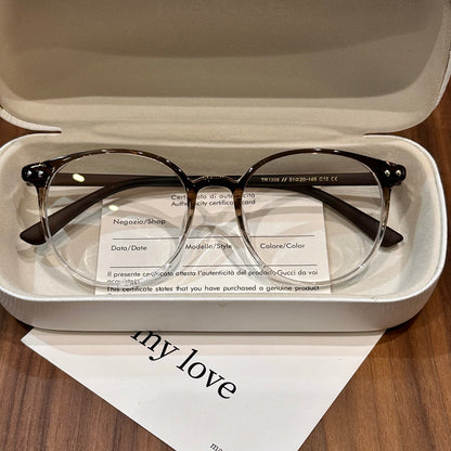 Retro Square Eyeglass Frames with Thin Temples, Tortoiseshell and Brow lens detail