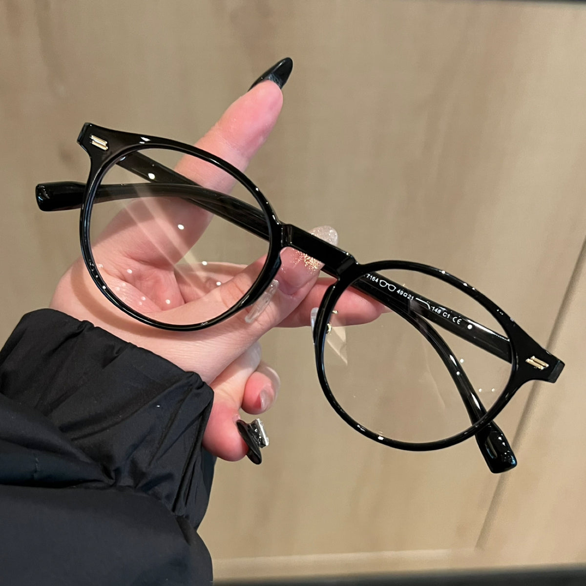 Rounded Cat-Eye Eyeglass Frames with Raised Outer Corners, Caramel Tea - Black