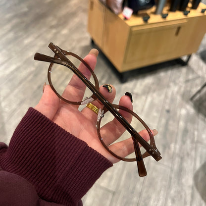 Retro Rounded Square Eyeglass Frames with Broad Rims, Tortoiseshell front view