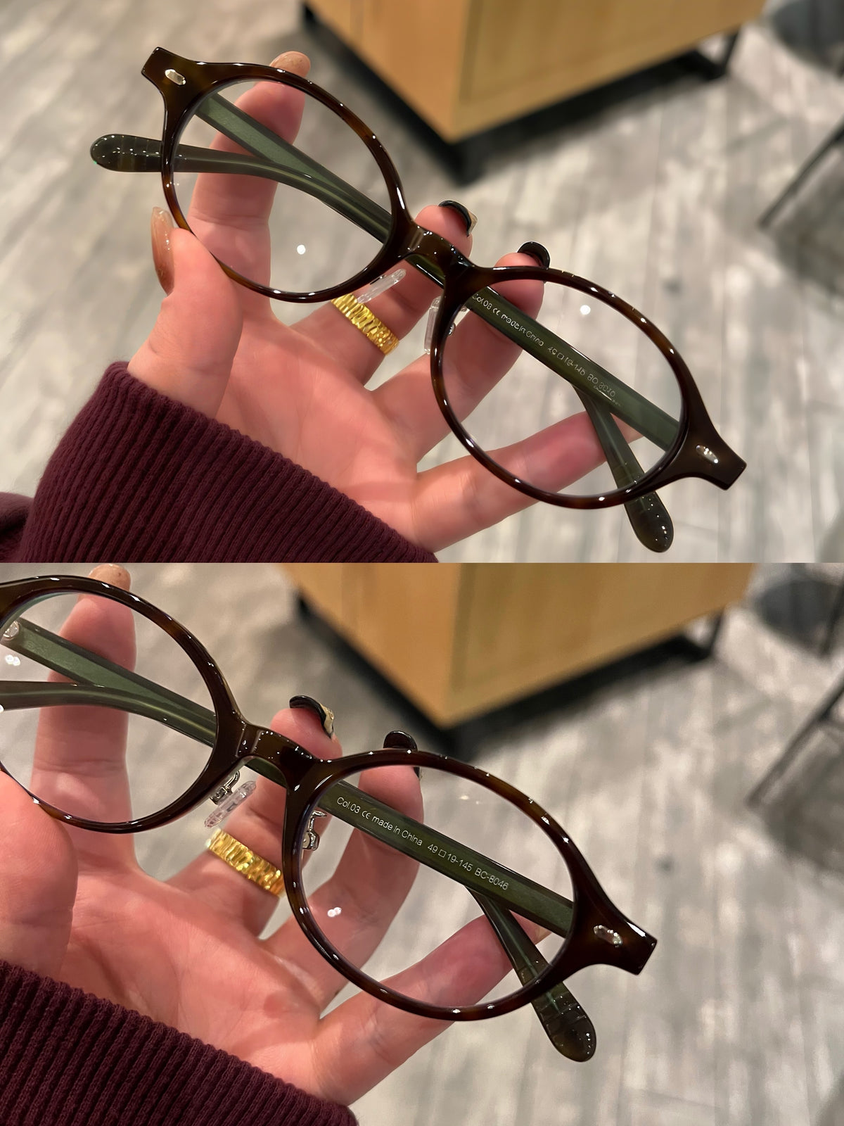 Vintage-Style Rounded Square Eyeglass Frames with Wide Temples, Tortoi frame detail