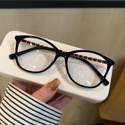 Cat-Eye Eyeglass Frames with Chain-Style Temple Details, Black or Tort