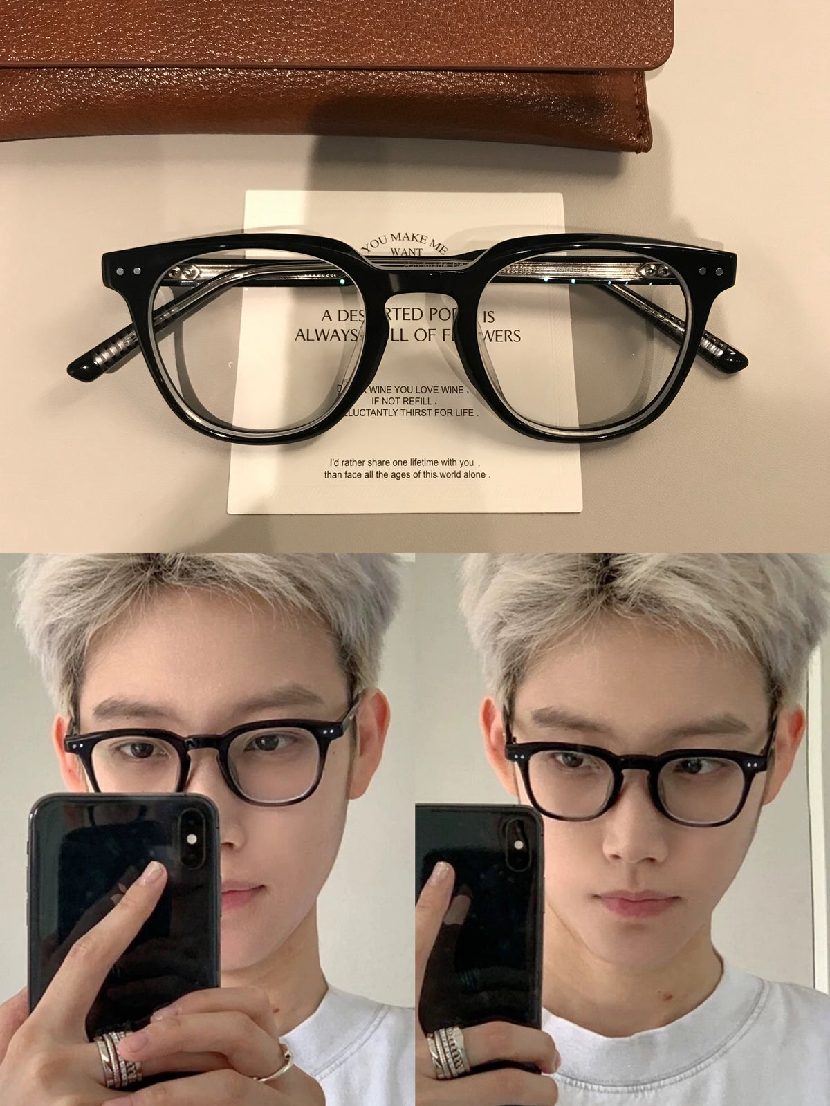 Men's Rectangular Eyeglass Frames with a Broad Upper Rim, Black - Black