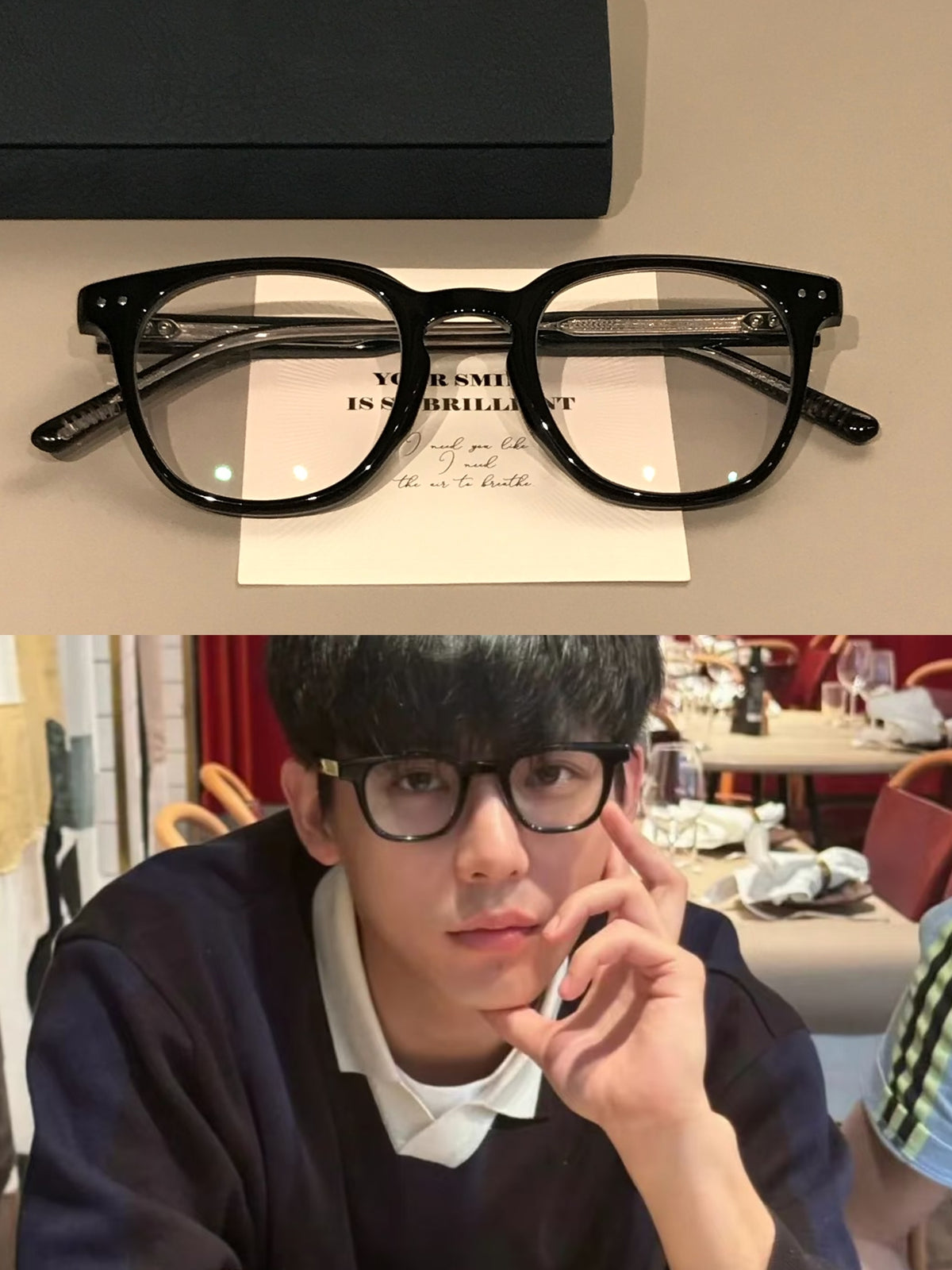 Men's Rectangular Eyeglass Frames with a Broad Upper Rim, Black