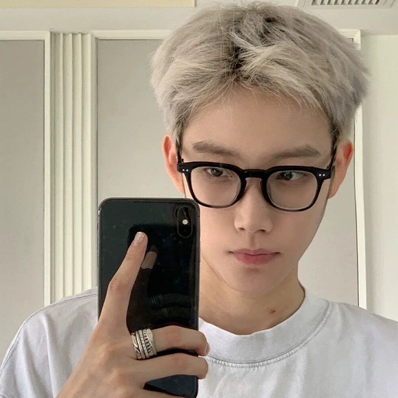 Men's Rectangular Eyeglass Frames with a Broad Upper Rim, Black temple detail