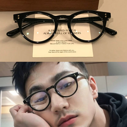 Compact Oval Eyeglass Frames with Thick Rims, Black or Tortoiseshell