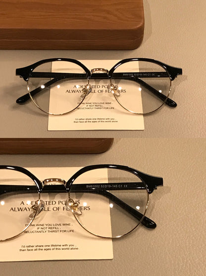 Men's Oval Browline Eyeglass Frames, Tortoiseshell, Black/Silver or Bl frame detail