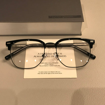 Retro Browline Eyeglass Frames with Corner Rivets, Tortoiseshell/Gold, front view