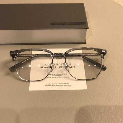 Retro Browline Eyeglass Frames with Corner Rivets, Tortoiseshell/Gold, temple detail