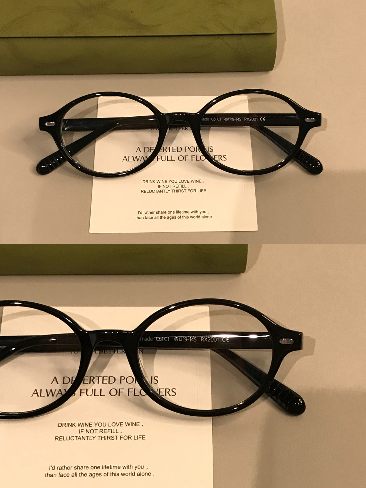Retro Oval Eyeglass Frames with a Low-Profile Front, Black or Tortoiseshell