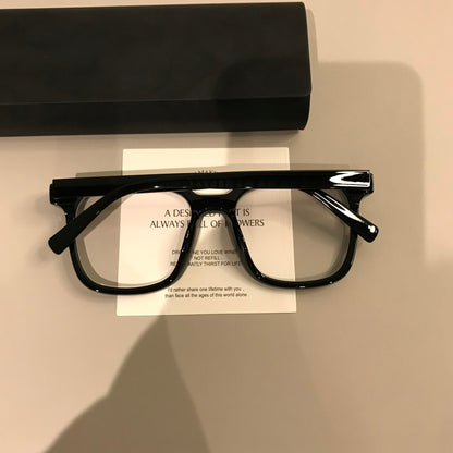 Square Eyeglass Frames with a Straight Upper Brow, Black frame detail
