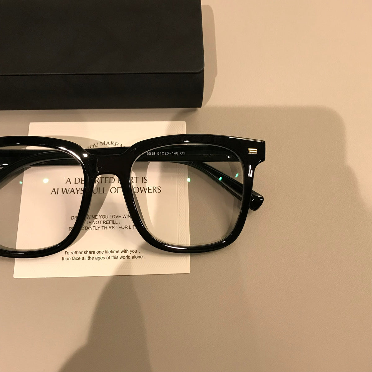 Square Eyeglass Frames with a Straight Upper Brow, Black lens detail