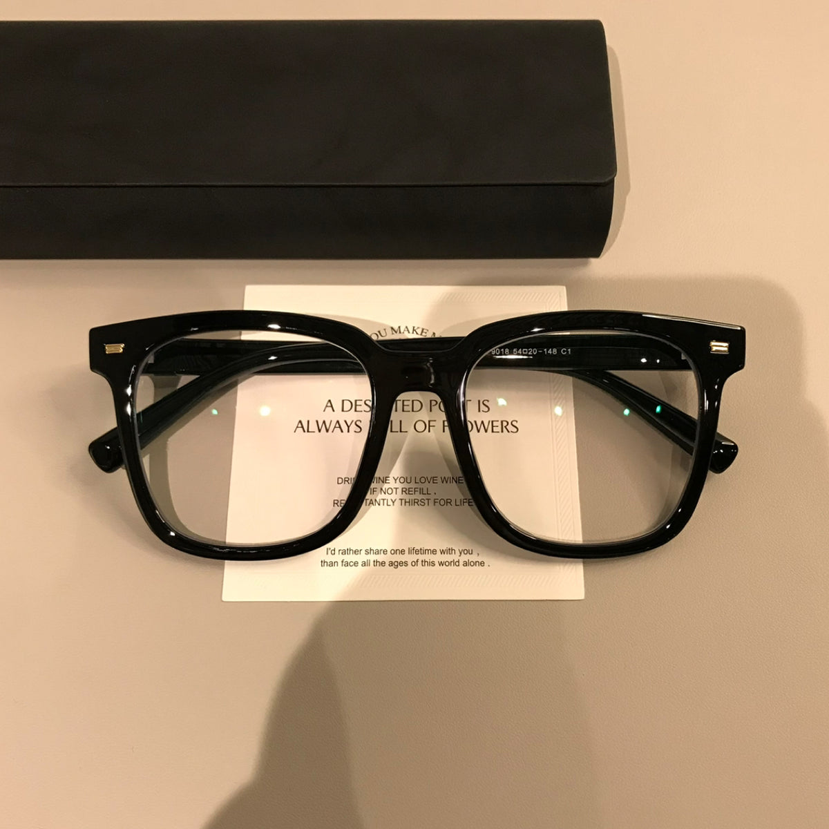 Square Eyeglass Frames with a Straight Upper Brow, Black - Black