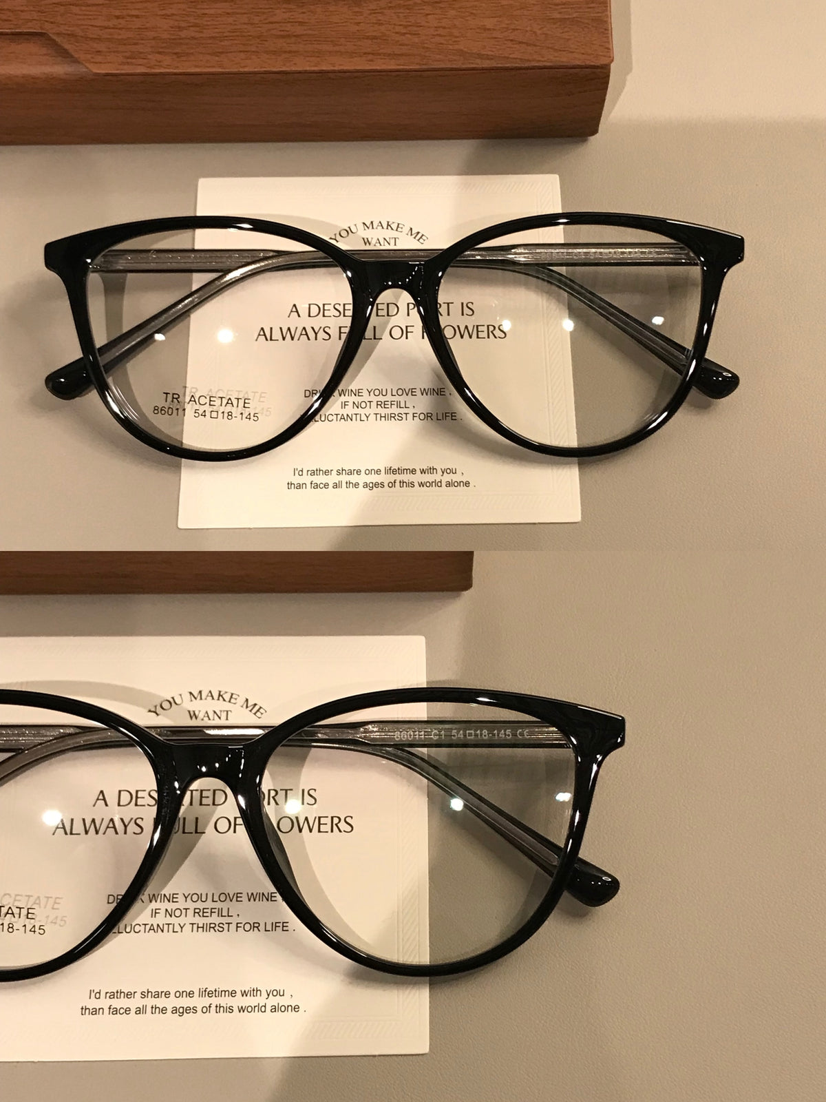 Cat-Eye Frame-Only Eyeglasses with Upturned Corners, Amber Brown or Bl front view