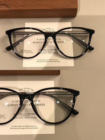 Cat-Eye Frame-Only Eyeglasses with Upturned Corners, Amber Brown or Bl front view