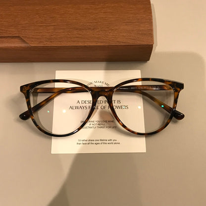 Cat-Eye Frame-Only Eyeglasses with Upturned Corners, Amber Brown or Bl frame detail