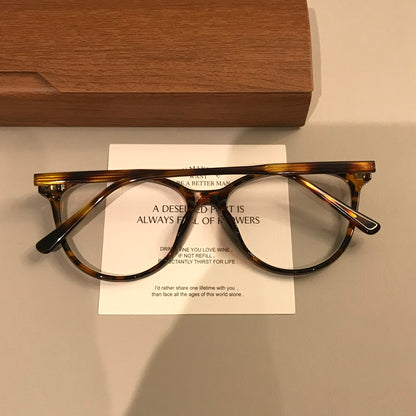 Cat-Eye Frame-Only Eyeglasses with Upturned Corners, Amber Brown or Bl temple detail
