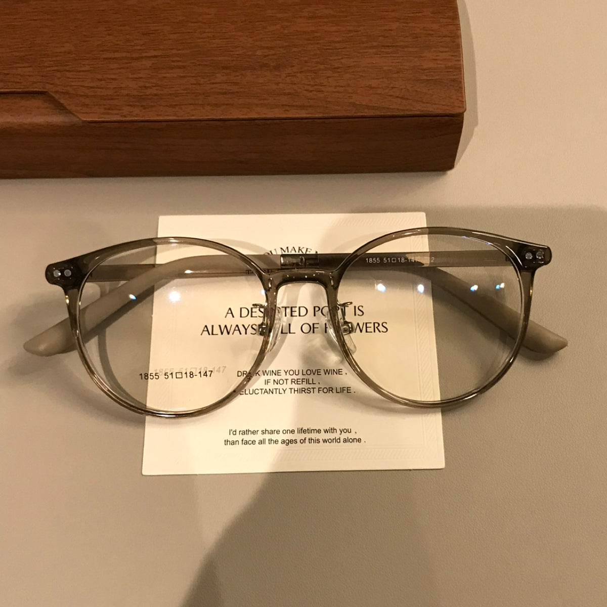 Retro Rounded Eyeglass Frames with a Raised Bridge, Tortoiseshell and - Transparent Tea Brown